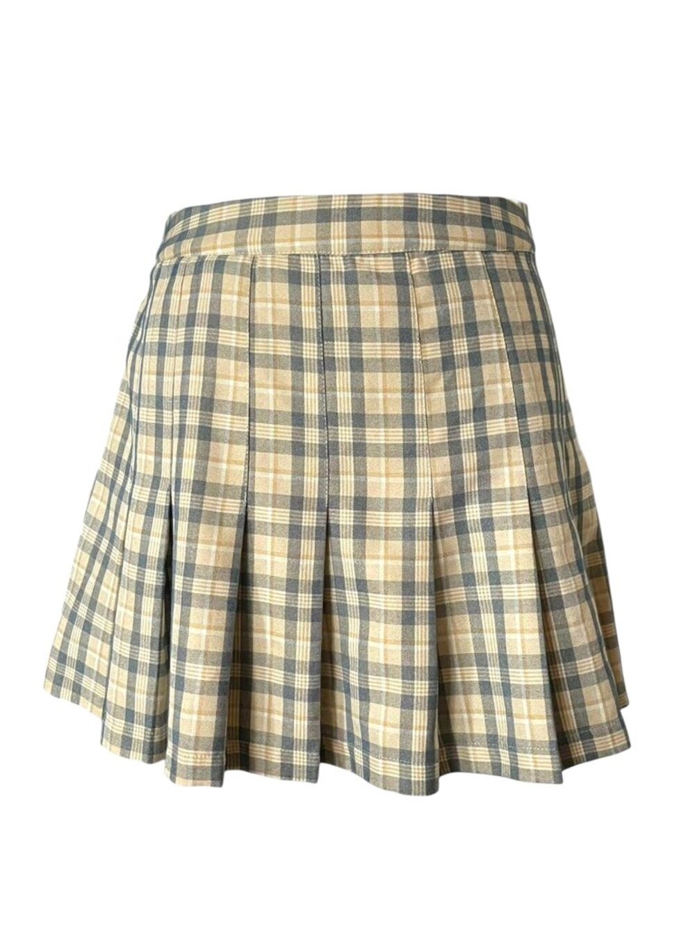 Cotton Candy LA Plaid Pleated Skort - Cream, Brown, Blue - Preppy Schoolgirl - M